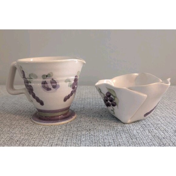 Hilborn Pottery Creamer and Folded Sugar Bowl, Grape Themed, VGC - Picture 2 of 5